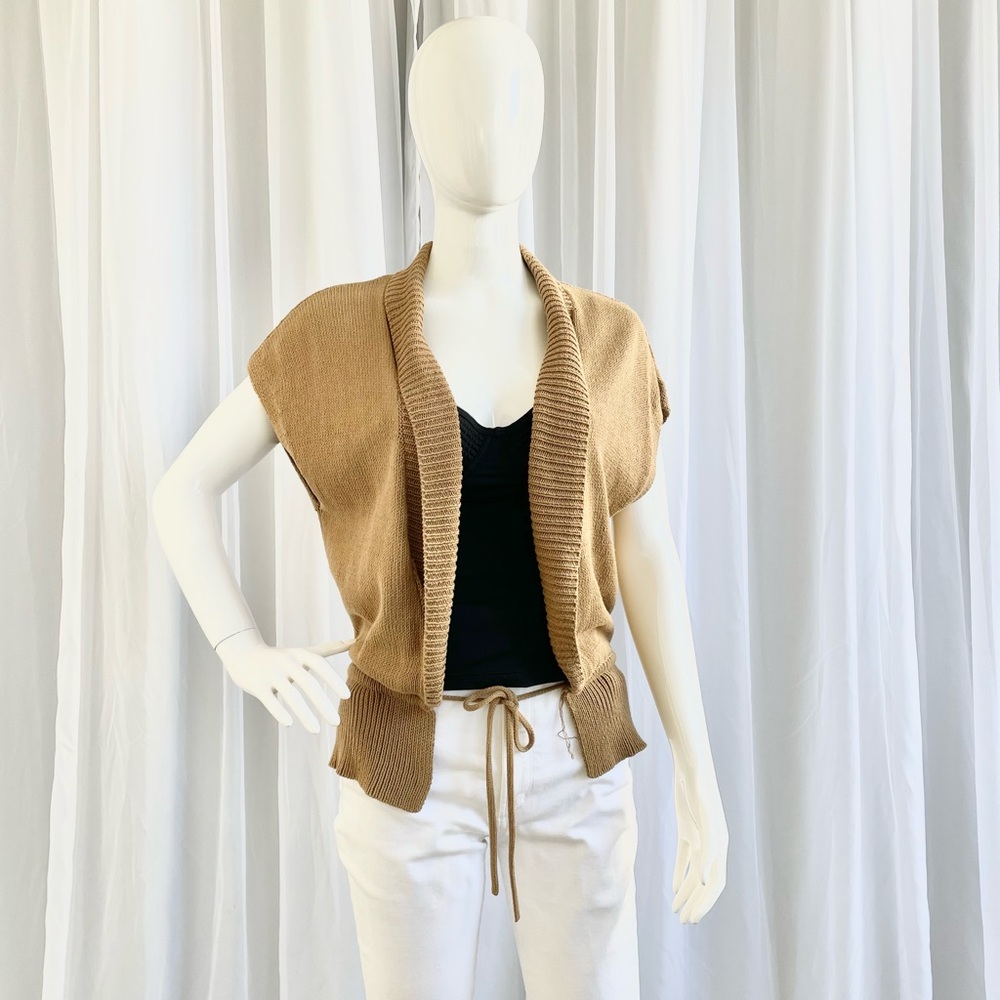 Trina Turk Biege Knit Drawstring Cardigan Medium Style 272007